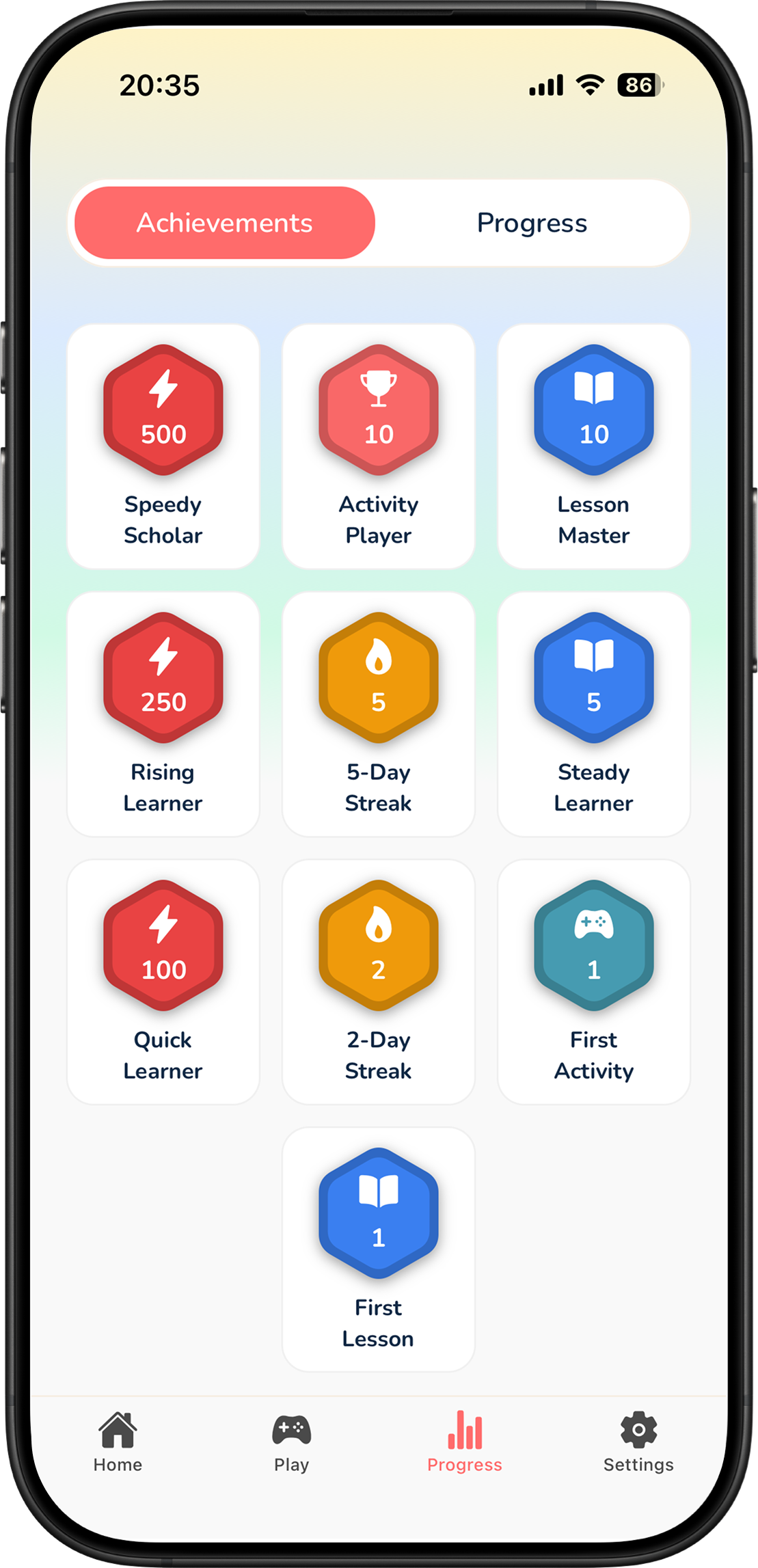 Reward badges in Malayalam learning app for children